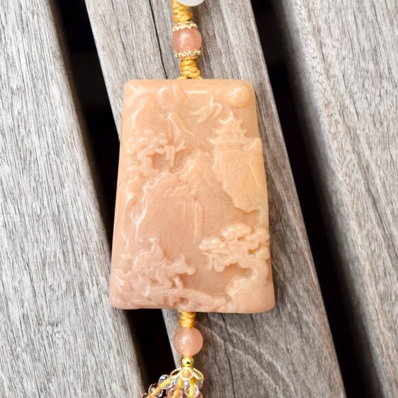 Orange Landscape Tassel Ornament - Chinese Jade Bag Charm - Picture 2 of 3